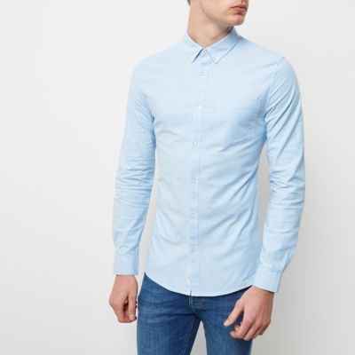 Blue casual skinny fit Oxford shirt
